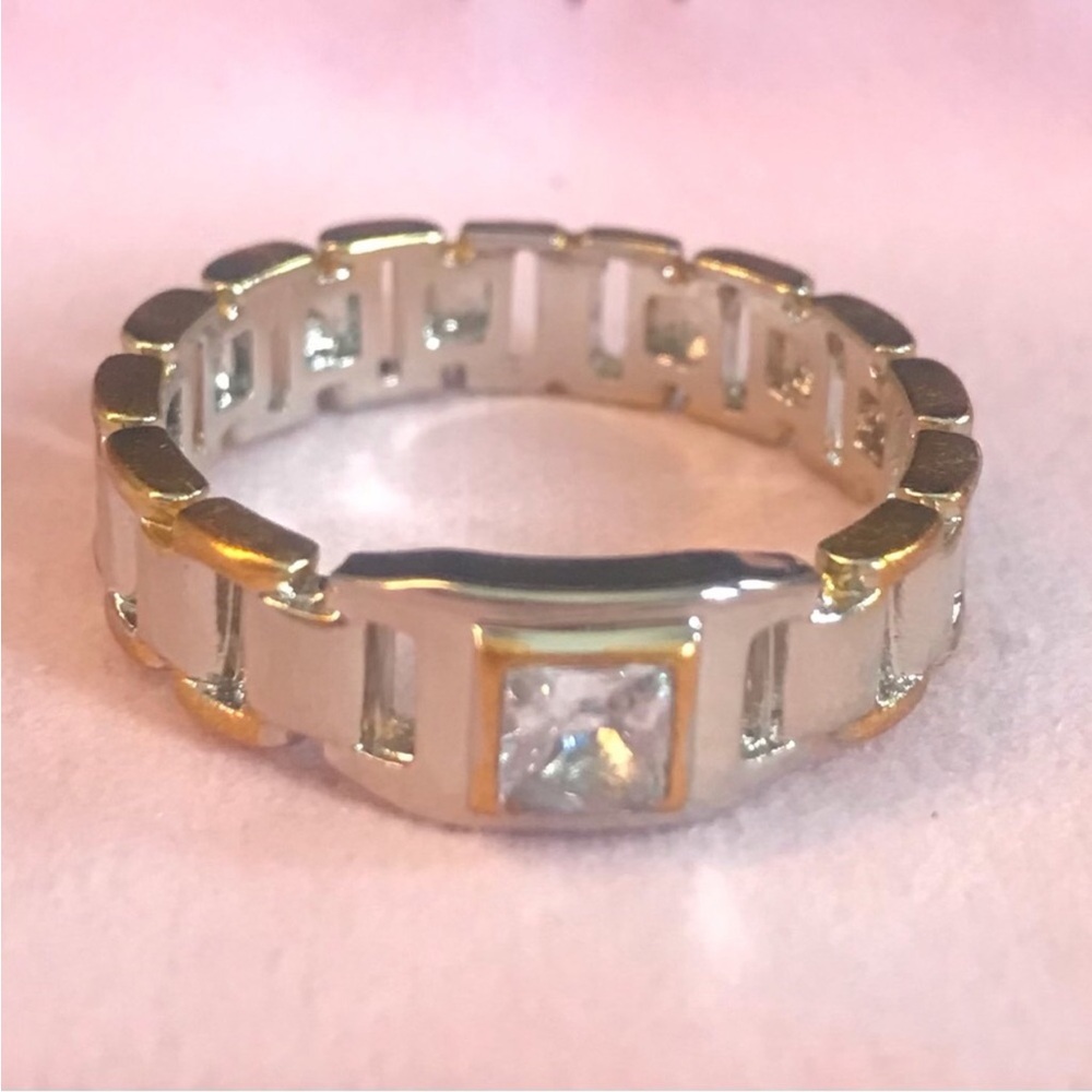 Sterling Silver Tone Ring with Square Cubic Zirconia